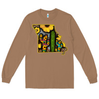 Toasted Coconut Western Missouri Map Sunflower And Cactus Pattern Long Sleeve Tee - Bettercallsaul