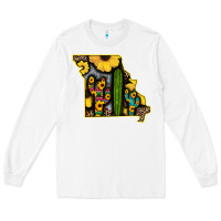 White Western Missouri Map Sunflower And Cactus Pattern Long Sleeve Tee - Bettercallsaul