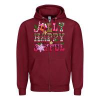 Burgundy jolly happy joyful pink christmas Zipper Hoodie - CowGirlArtShop