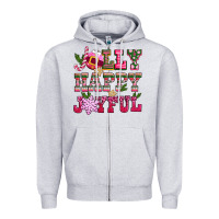 Heather Grey jolly happy joyful pink christmas Zipper Hoodie - CowGirlArtShop