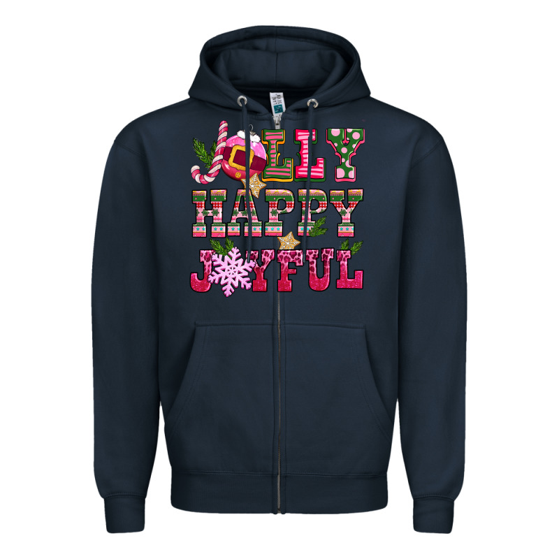 Jolly Happy Joyful Pink Christmas Zipper Hoodie by CowGirlArtShop | Teevron