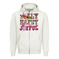 Oatmeal Heather jolly happy joyful pink christmas Zipper Hoodie - CowGirlArtShop