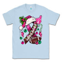 Dusty Blue Pink Christmas Breast Cancer Ribbon Football Classic Tee - BundleAndBundleShop