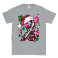 Heather Grey Pink Christmas Breast Cancer Ribbon Football Classic Tee - BundleAndBundleShop