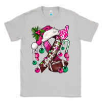 Moon Dust Pink Christmas Breast Cancer Ribbon Football Classic Tee - BundleAndBundleShop