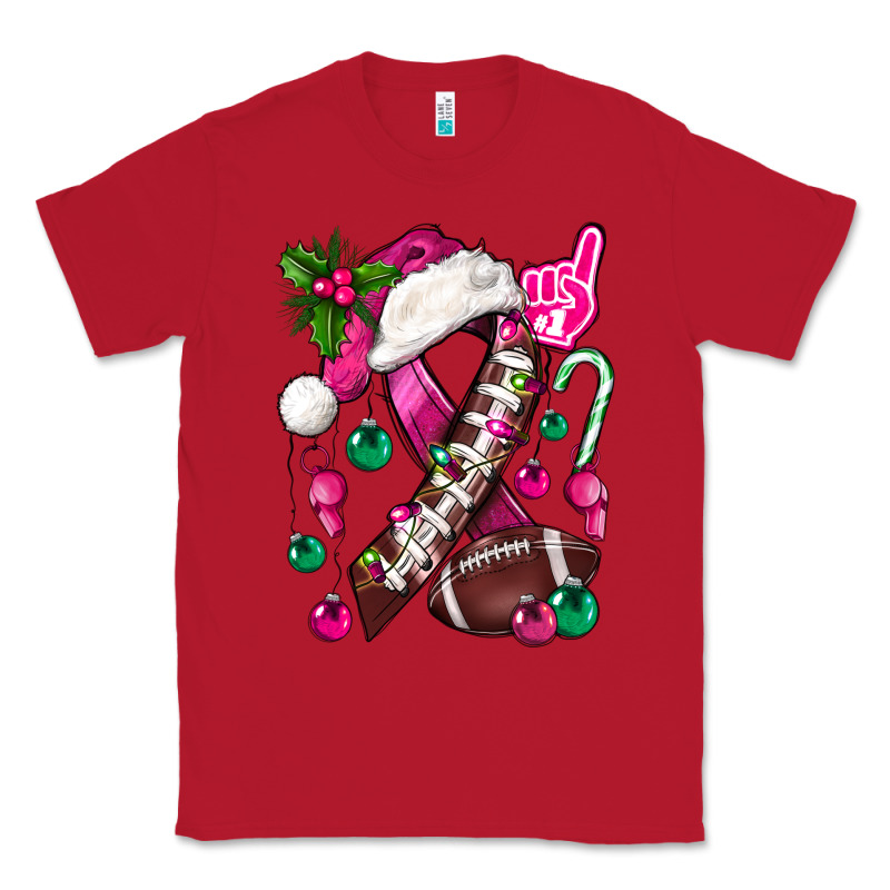 Pink Christmas Breast Cancer Ribbon Football Classic Tee by BundleAndBundleShop | Teevron