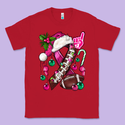Pink Christmas Breast Cancer Ribbon Football Classic Tee Designed By Bundleandbundleshop