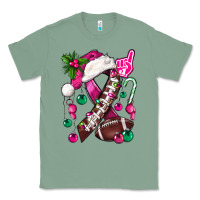 Sage Pink Christmas Breast Cancer Ribbon Football Classic Tee - BundleAndBundleShop