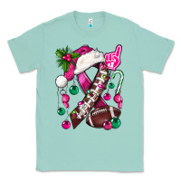 Seafoam Pink Christmas Breast Cancer Ribbon Football Classic Tee - BundleAndBundleShop