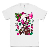 White Pink Christmas Breast Cancer Ribbon Football Classic Tee - BundleAndBundleShop