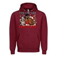 Burgundy herd it was christmas Zipper Hoodie - CowGirlArtShop