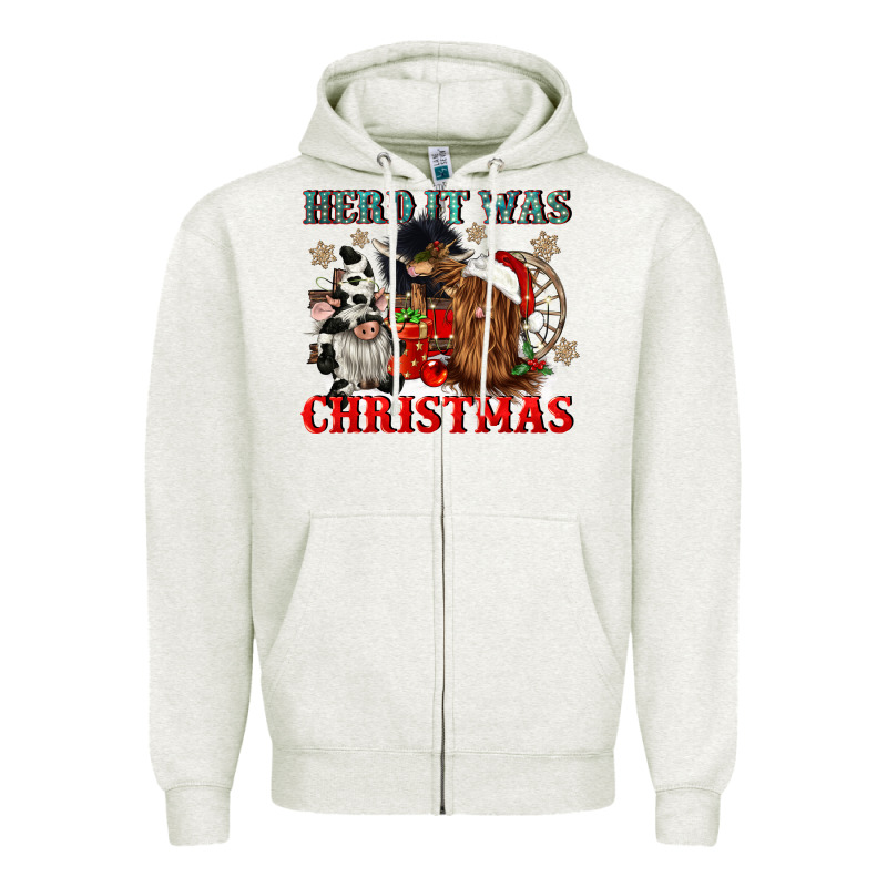 Herd It Was Christmas Zipper Hoodie by CowGirlArtShop | Teevron
