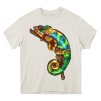 Cream Chameleon Lizard Illustrations Heavy Core Tee - LillyAllenDesigns