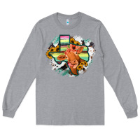 Heather Grey Western Texas Flag Cow Portrarit Long Sleeve Tee - Bettercallsaul