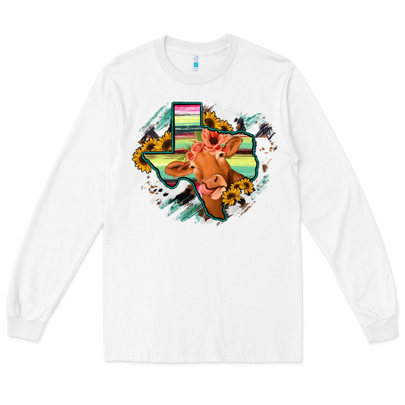 Western Texas Flag Cow Portrarit Long Sleeve Tee by Bettercallsaul | Teevron