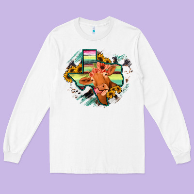 Western Texas Flag Cow Portrarit Long Sleeve Tee Designed By Bettercallsaul