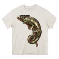 Cream Green Chameleon Lizard Illustrations Heavy Core Tee - LillyAllenDesigns