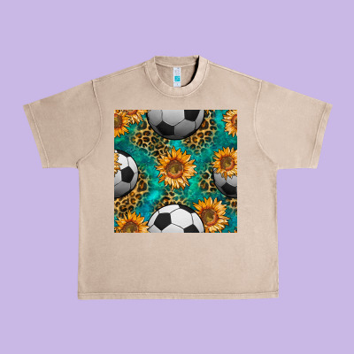 Soccer Balls And Sunflowers With Leopard And Gemstone Seamless Pattern Urban Heavy Tee Designed By Bundleandbundleshop