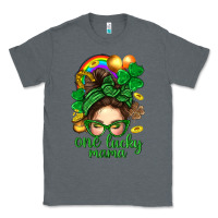 Charcoal Heather St. Patrick Messy Bun One Luck Mama With Clover Classic Tee - BundleAndBundleShop