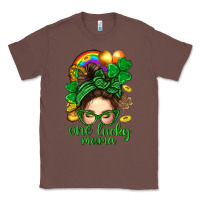 Chestnut St. Patrick Messy Bun One Luck Mama With Clover Classic Tee - BundleAndBundleShop