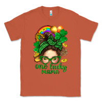 Copper St. Patrick Messy Bun One Luck Mama With Clover Classic Tee - BundleAndBundleShop