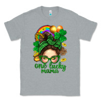 Heather Grey St. Patrick Messy Bun One Luck Mama With Clover Classic Tee - BundleAndBundleShop