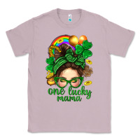 Lilac St. Patrick Messy Bun One Luck Mama With Clover Classic Tee - BundleAndBundleShop