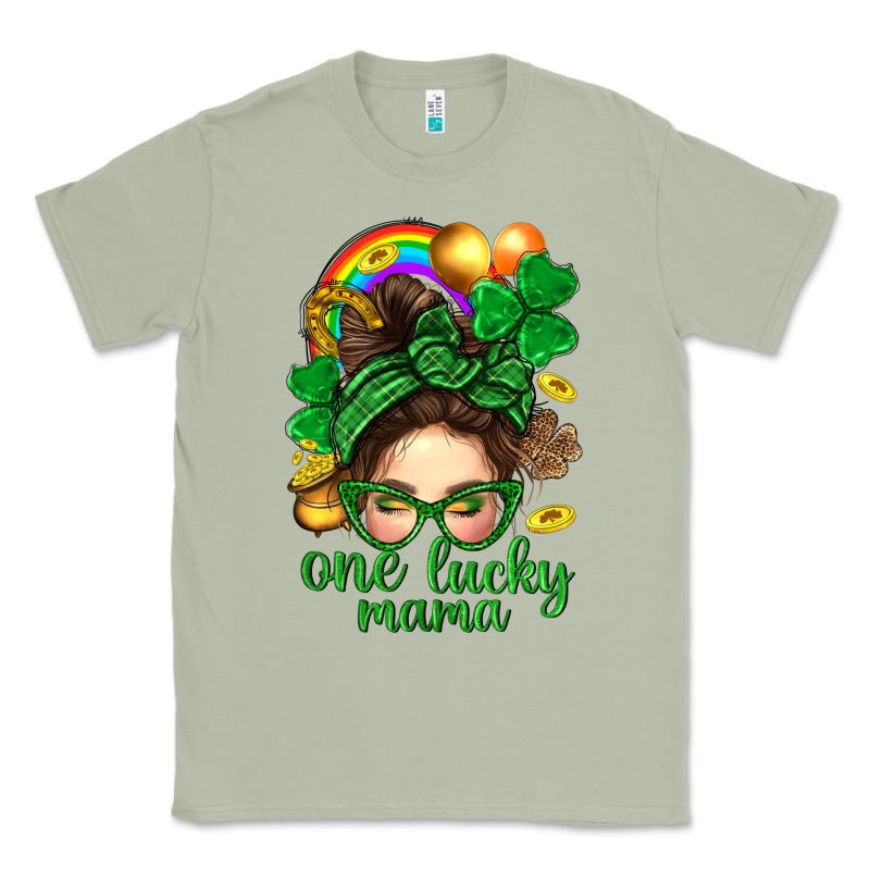 St. Patrick Messy Bun One Luck Mama With Clover Classic Tee by BundleAndBundleShop | Teevron