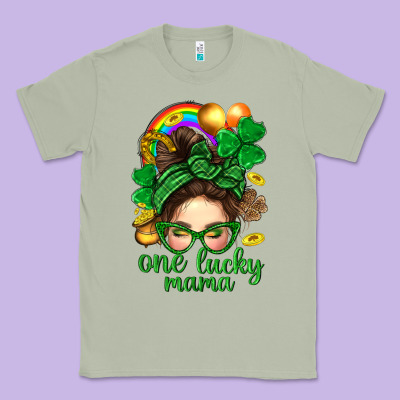 St. Patrick Messy Bun One Luck Mama With Clover Classic Tee Designed By Bundleandbundleshop