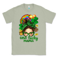 Matcha St. Patrick Messy Bun One Luck Mama With Clover Classic Tee - BundleAndBundleShop