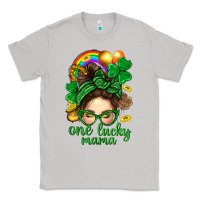 Moon Dust St. Patrick Messy Bun One Luck Mama With Clover Classic Tee - BundleAndBundleShop