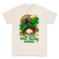 Natural St. Patrick Messy Bun One Luck Mama With Clover Classic Tee - BundleAndBundleShop