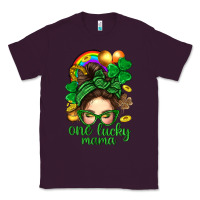 Plum St. Patrick Messy Bun One Luck Mama With Clover Classic Tee - BundleAndBundleShop