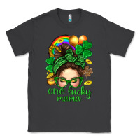 Smoke St. Patrick Messy Bun One Luck Mama With Clover Classic Tee - BundleAndBundleShop