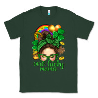 Sports Green St. Patrick Messy Bun One Luck Mama With Clover Classic Tee - BundleAndBundleShop