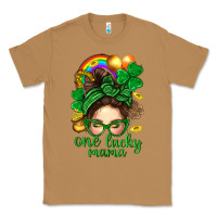 Toasted Coconut St. Patrick Messy Bun One Luck Mama With Clover Classic Tee - BundleAndBundleShop