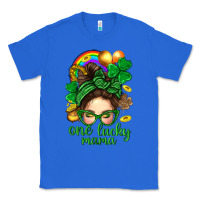 True Royal St. Patrick Messy Bun One Luck Mama With Clover Classic Tee - BundleAndBundleShop