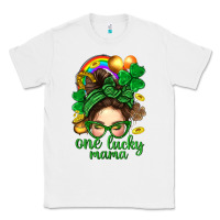 White St. Patrick Messy Bun One Luck Mama With Clover Classic Tee - BundleAndBundleShop