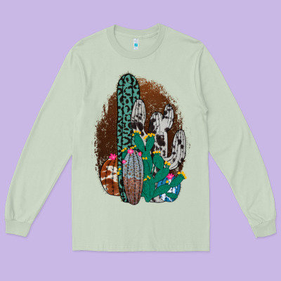 Western Cowhide Cactus Long Sleeve Tee Designed By Bettercallsaul
