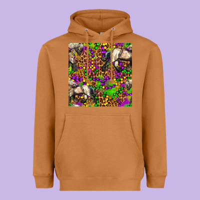 Mardi Gras Leopard Horse Seamless Pattern Heavyweight Hoodie Designed By Fadigitalartstudio