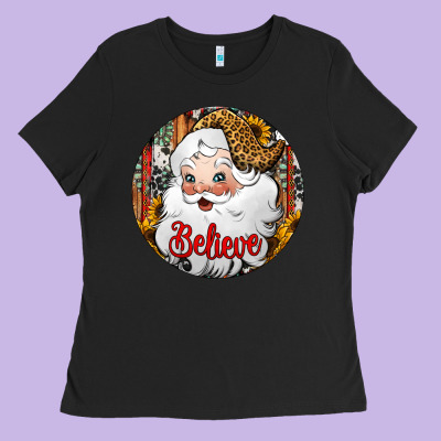 Believe Santa Claus Christmas Ladies Tee Designed By Jasminsmagicworld
