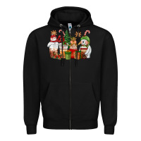 Black christmas polar bear reindeer and snowman coffee c Zipper Hoodie - CowGirlArtShop