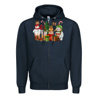 Navy christmas polar bear reindeer and snowman coffee c Zipper Hoodie - CowGirlArtShop