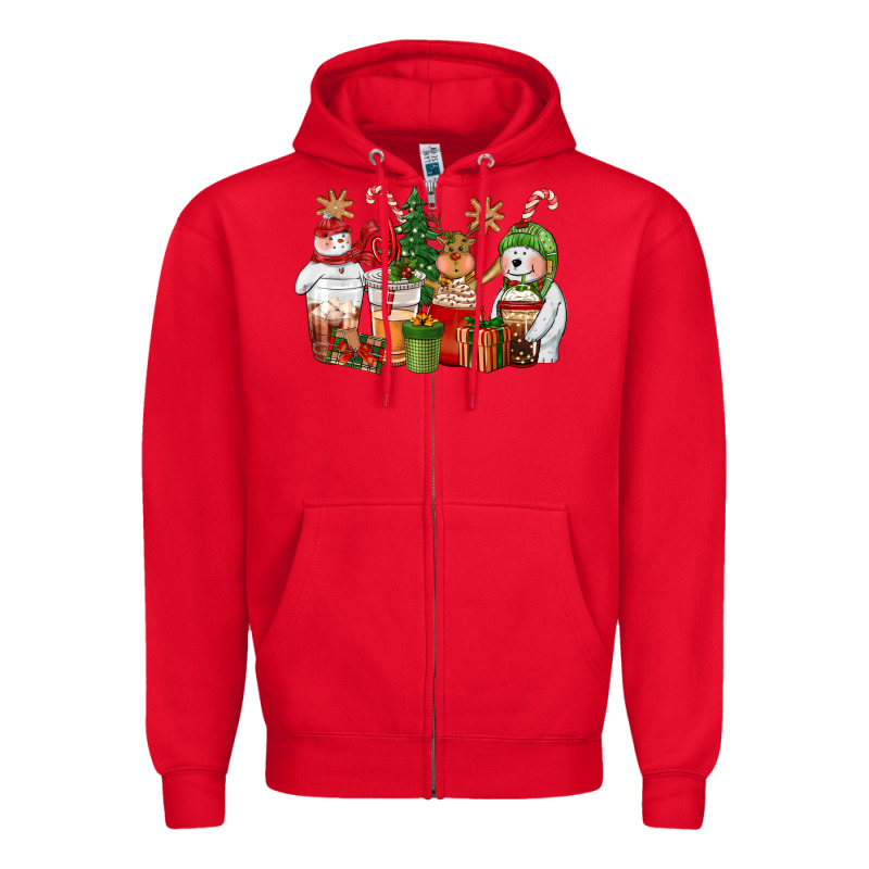 Christmas Polar Bear Reindeer And Snowman Coffee C Zipper Hoodie by CowGirlArtShop | Teevron