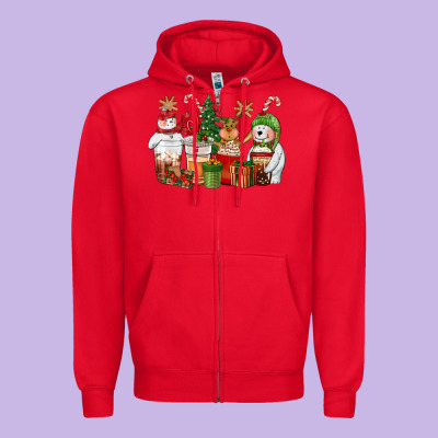 Christmas Polar Bear Reindeer And Snowman Coffee C Zipper Hoodie Designed By Cowgirlartshop