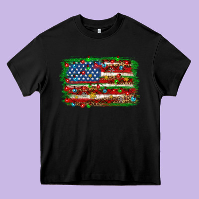 Christmas American Flag Heavy Core Tee Designed By Nancycooperartshop