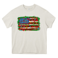 Cream Christmas american flag Heavy Core Tee - NancyCooperArtShop
