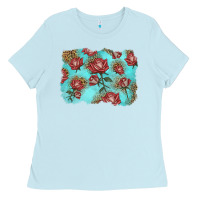 Baby Blue red roses with leopard background Ladies Tee - LillyAllenDesigns