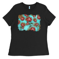 Black red roses with leopard background Ladies Tee - LillyAllenDesigns