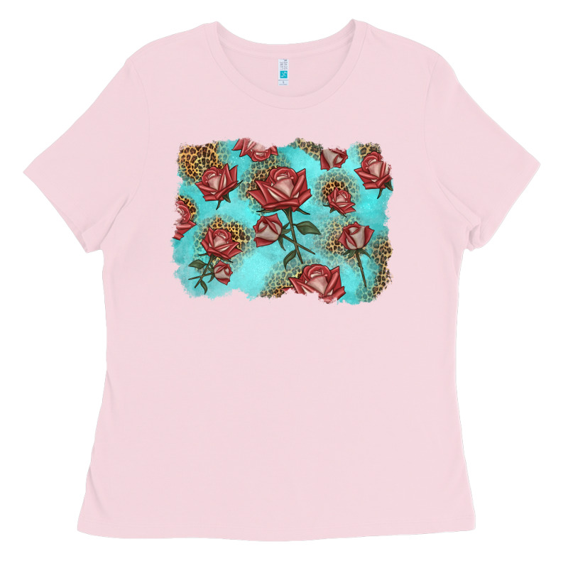 Red Roses With Leopard Background Ladies Tee by LillyAllenDesigns | Teevron